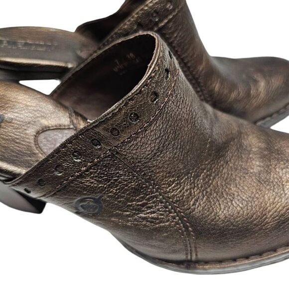 Born Lella Heeled Clog Mule Pewter Brown Metallic Y2K 90's Pebbled Leather Slip - Picture 2 of 9